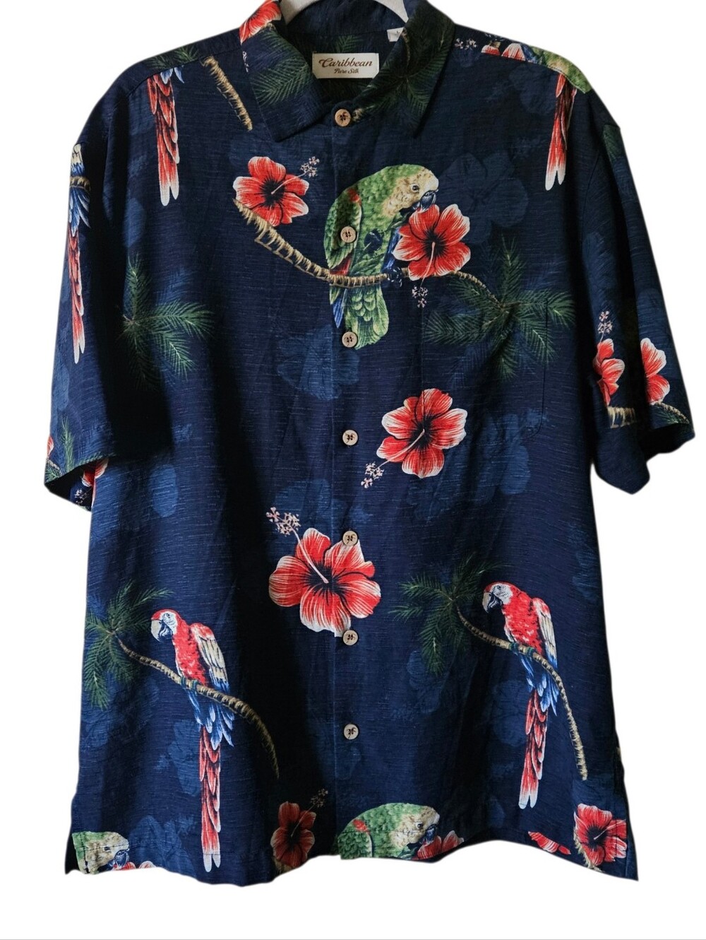 Caribbean Pure Silk Tropical Hawaiian Shirt Size Large